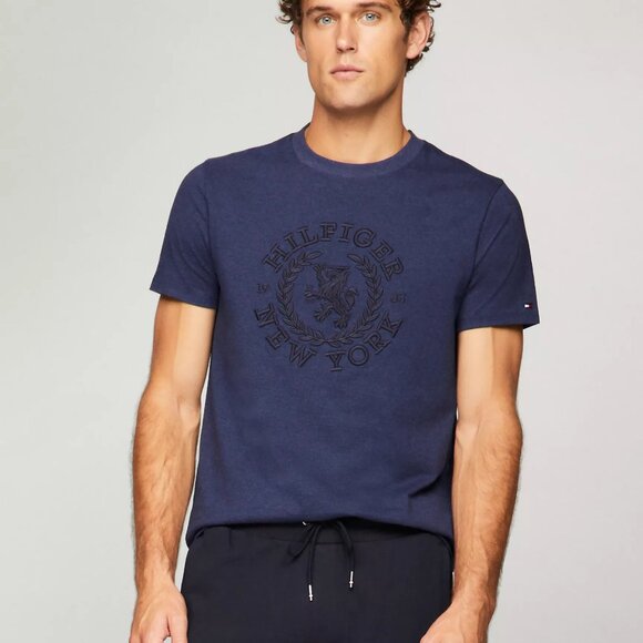new with tags Tommy Hilfiger Embroidered Heritage Crest Logo T-Shirt - NAVY BLUE - Picture 4 of 7